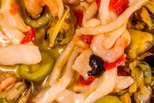 Preview: Background Of The Different Sea Food And Olives