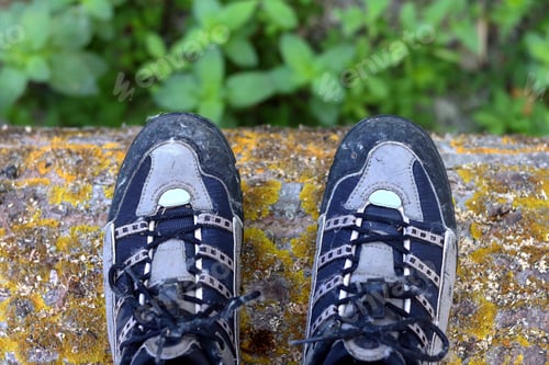 Preview: Selfies In Soiled Bike Shoes. Close Up. Top View