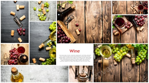 Preview: Food Collage Of Red And White Wine.