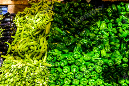 Preview: Fresh Ripe Green Peppers For Sale On Fruit Market
