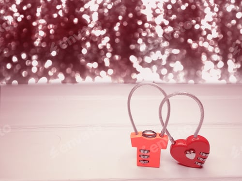 Preview: Greeting Card Love Valentine'S Day With Two Locks On Pink Background