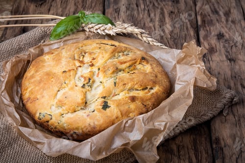 Preview: Fragrant Homemade Baked Bread In A Rural Style. Bread With Herbs