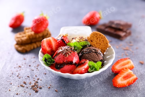 Preview: Ice Cream With Biscuit And Fruits