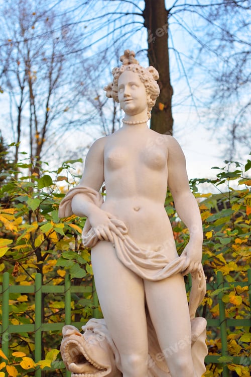Preview: Statue Of Allegory Of Beauty In Summer Garden At Evening, St.Petersburg, Russia.