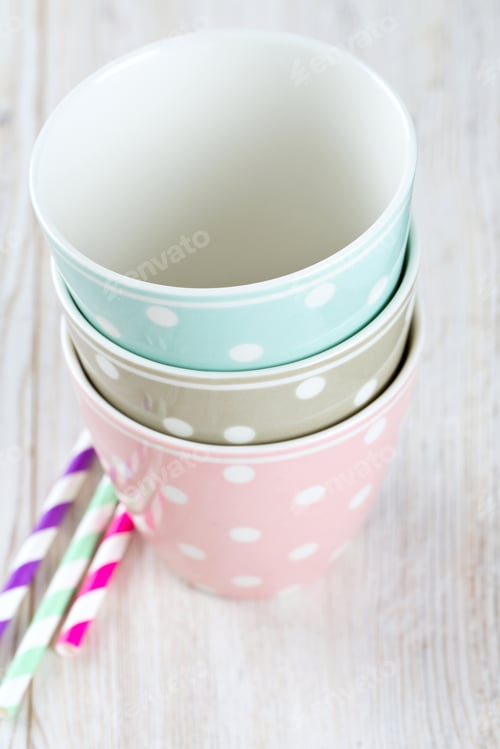 Preview: Polka Dot Cups On Wooden Surface