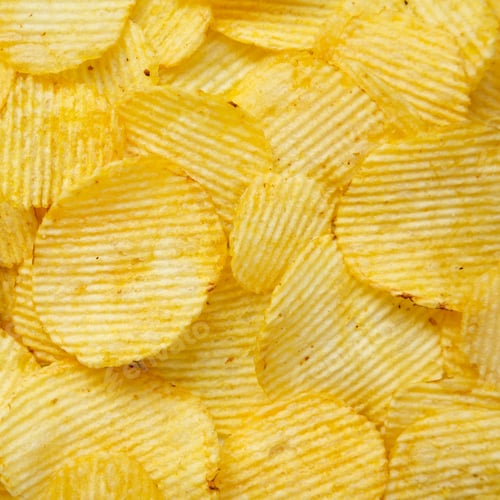 Preview: Salted Wavy Potato Chips, Overhead View. Top View, From Above, Flat Lay. Closeup.