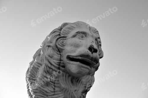 Preview: Statue Of Lion In Yelagin Park In St.Petersburg, Russia. Black And White.