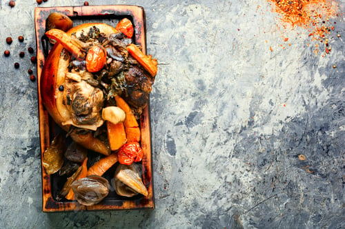 Preview: Roasted Pork Knuckle Eisbein On Old Wooden Cutting Board.Braised Pork Leg