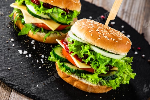 Preview: Tasty Burgers Served Black Stone Plate