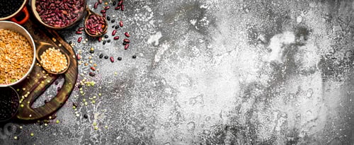 Preview: Variety Of Bean Seeds In A Bowl On Rustic Background.