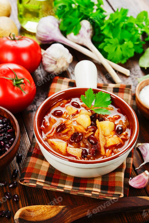 Preview: Cabbage Soup With Red Beans.Traditional Russian Cuisine