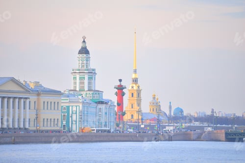 Preview: University Embankment And The Neva River At Evening In St.Petersburg, Russia.