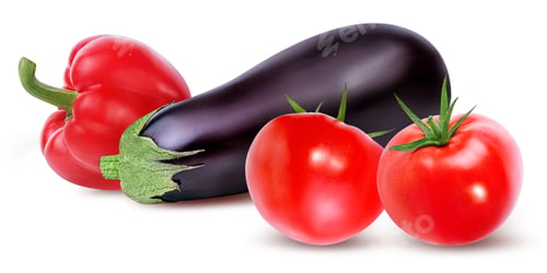 Preview: Fresh Vegetable Tomato ,Eggplants And Pepper Isolated On White Background