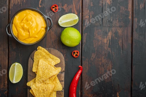 Preview: Bowl With Cheese Sauce Set, On Old Wooden Table, Top View Or Flat Lay With Copy Space For Text