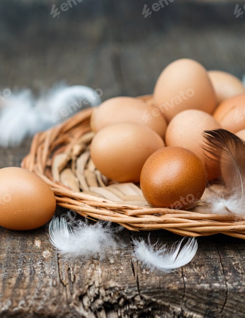 Preview: Fresh Organic Eggs On A Wooden Table. A Rustic Style. Selective Focus