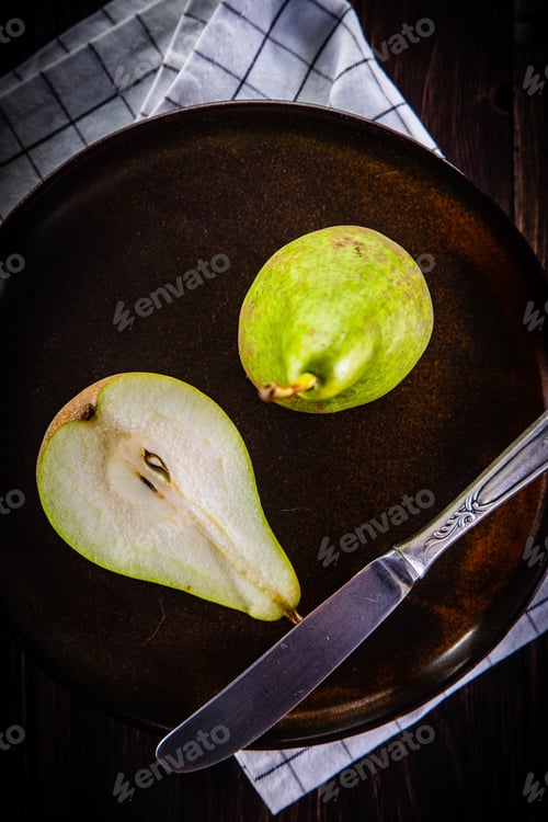 Preview: Ripe Green Pears On Wooden Table