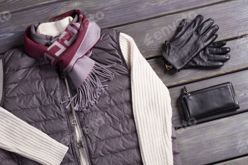 Preview: Stylish Men'S Clothes And Accessories On A Wooden Background. Clothing On The Storefront.