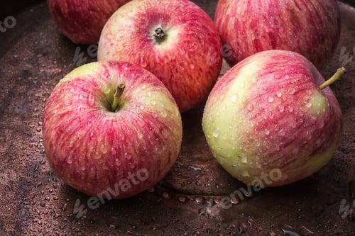Preview: Autumn Harvest Of Red Apples On An Old Vintage Background
