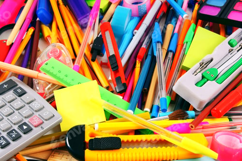 Preview: Stationery And School Accessories. A Bright Background.