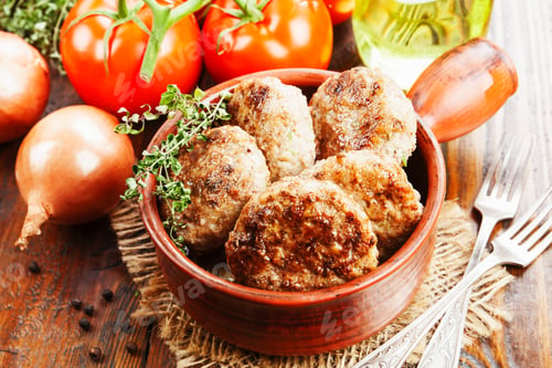 Preview: Burgers In The Pan On The Wooden Table