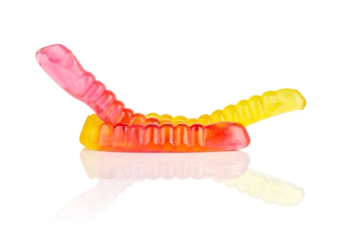Preview: Group Of Two Whole Colourful Jelly Worm Candy Isolated On White Background