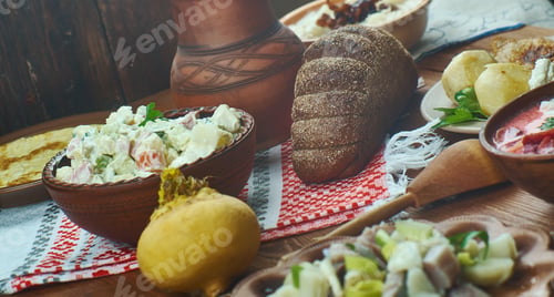 Preview: Latvian Cuisine, Traditional Assorted Dishes, Top View.