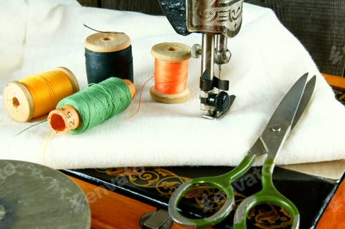 Preview: Sewing. The Sewing Machine And Accessories (Threads, Needle, Scissors).