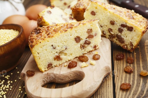 Preview: Casserole With Millet And Curd On The Wooden Table