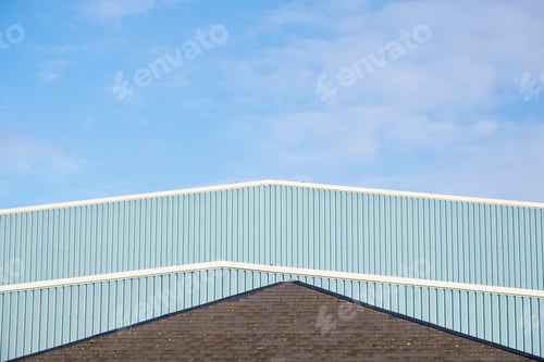 Preview: Industrial Unit Roof Corrugated Metal Straight Design Against Blue Sky
