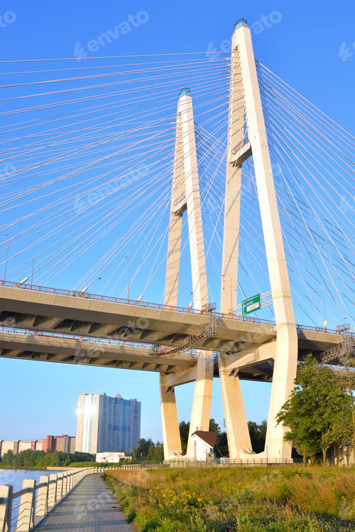 Preview: Cable Stayed Bridge And Neva River On The Outskirts Of St. Petersburg, Russia.