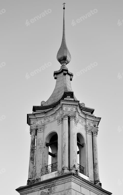 Preview: Old Church Barlaam Khutynsky In Vologda Russia. Black And White.
