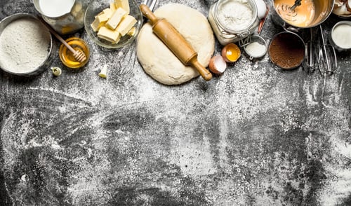 Preview: Dough Background. Fresh Dough With A Variety Of Ingredients On Rustic Background.