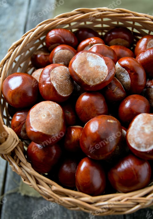 Preview: Chestnuts On Wooden Surface