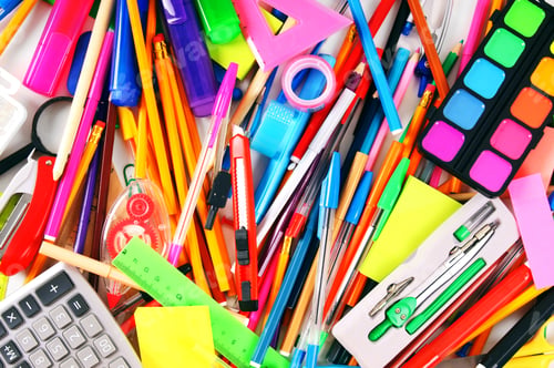 Preview: Stationery And School Accessories. A Bright Background.
