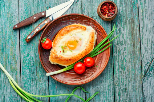 Preview: Khachapuri Georgian National Flour Product,Pie Stuffed With Cheese And Eggs