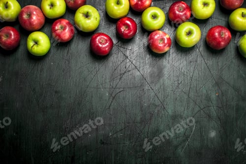 Preview: Red And Green Apples. On A Rustic Background.