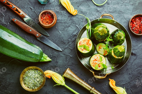 Vista previa: Baked Zucchini Stuffed With Carrot And Rice
