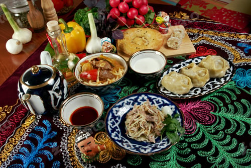 Preview: Food Set Central Asian Cuisine - Plov, Lagman,Sherbet ,Manti