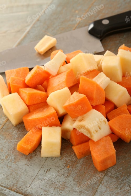 Preview: Preparing Chopped Carrot Swede And Turnip