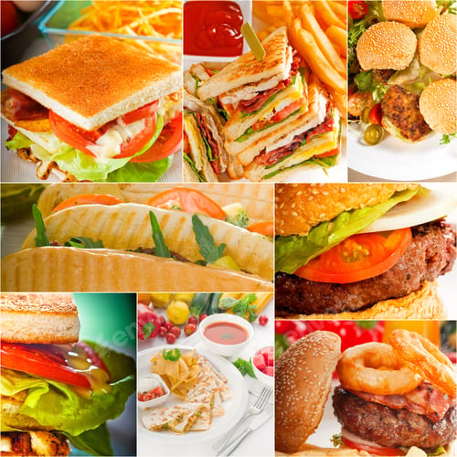 Preview: Burgers And Sandwiches Collection On A Collage Nested Square Canvas