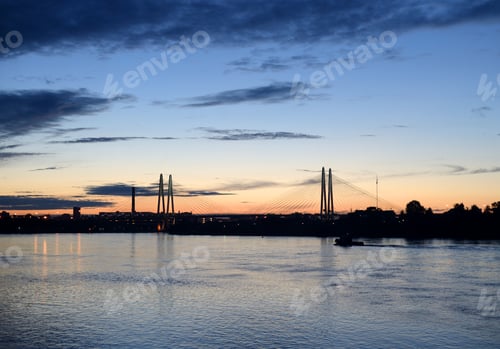 Preview: Cable-Stayed Bridge At Sunset In St.Petersburg, Russia.