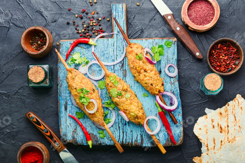 Preview: Minced Meat Skewers Or Lula Kebab.Grilled Lula Kebab Lamb.Shish Kebab On A Stick