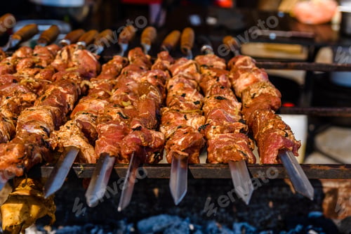 Preview: Skewers With Meat Over Charcoals. Cooking Shashlik