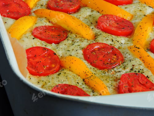 Preview: Homemade Focaccia With Cherry Tomatoes. Focaccia Dough.