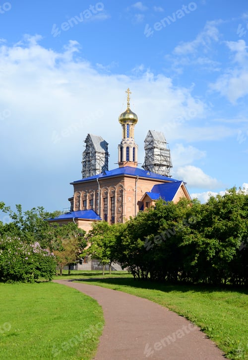 Preview: Park In Rybatskoe And Orthodox Church Of The Nativity Of The Blessed Virgin Mary At Summer In