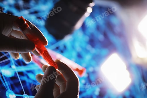 Preview: Test Tube With Patient Blood Testing. Analysis For The Virus. Coronavirus Pandemic Laboratory