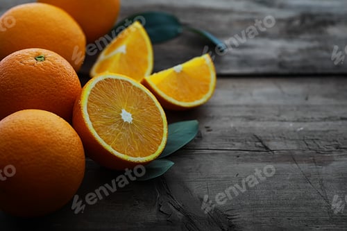 Preview: Orange Citrus Fruit On Stone Table. Orange Background.