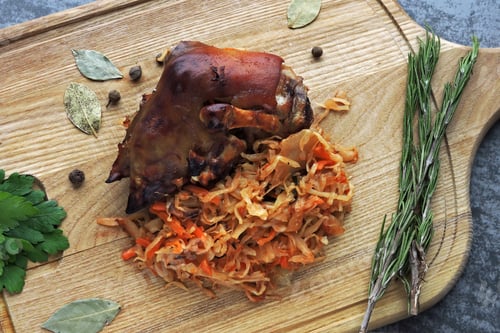 Preview: Pork Knuckle With Sauerkraut. Aisbane. Oktoberfest Menu.