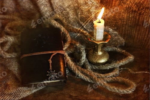 Preview: Retro Scratched Effect On Photo Book Candle Feather And Rope