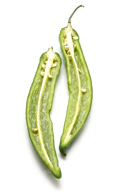 Preview: Green Chili Pepper, Two Halves, Isolated On White Background